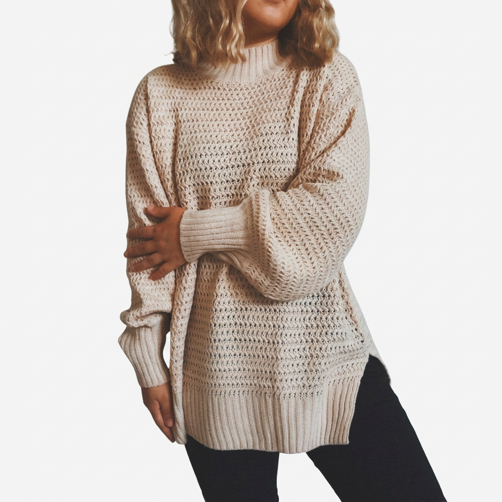 Pull long en maille texturée à col montant — Amielle Paris