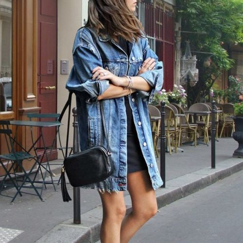 Veste longue ample en jean boutonnée — Amielle Paris