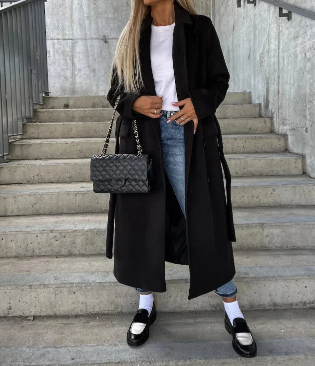 Manteau long croisé à ceinture à nouer — Amielle Paris