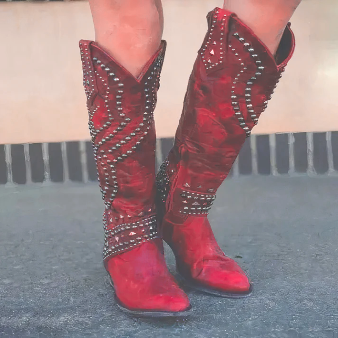 Bottes western brodées à clous et bout pointu — Amielle Paris