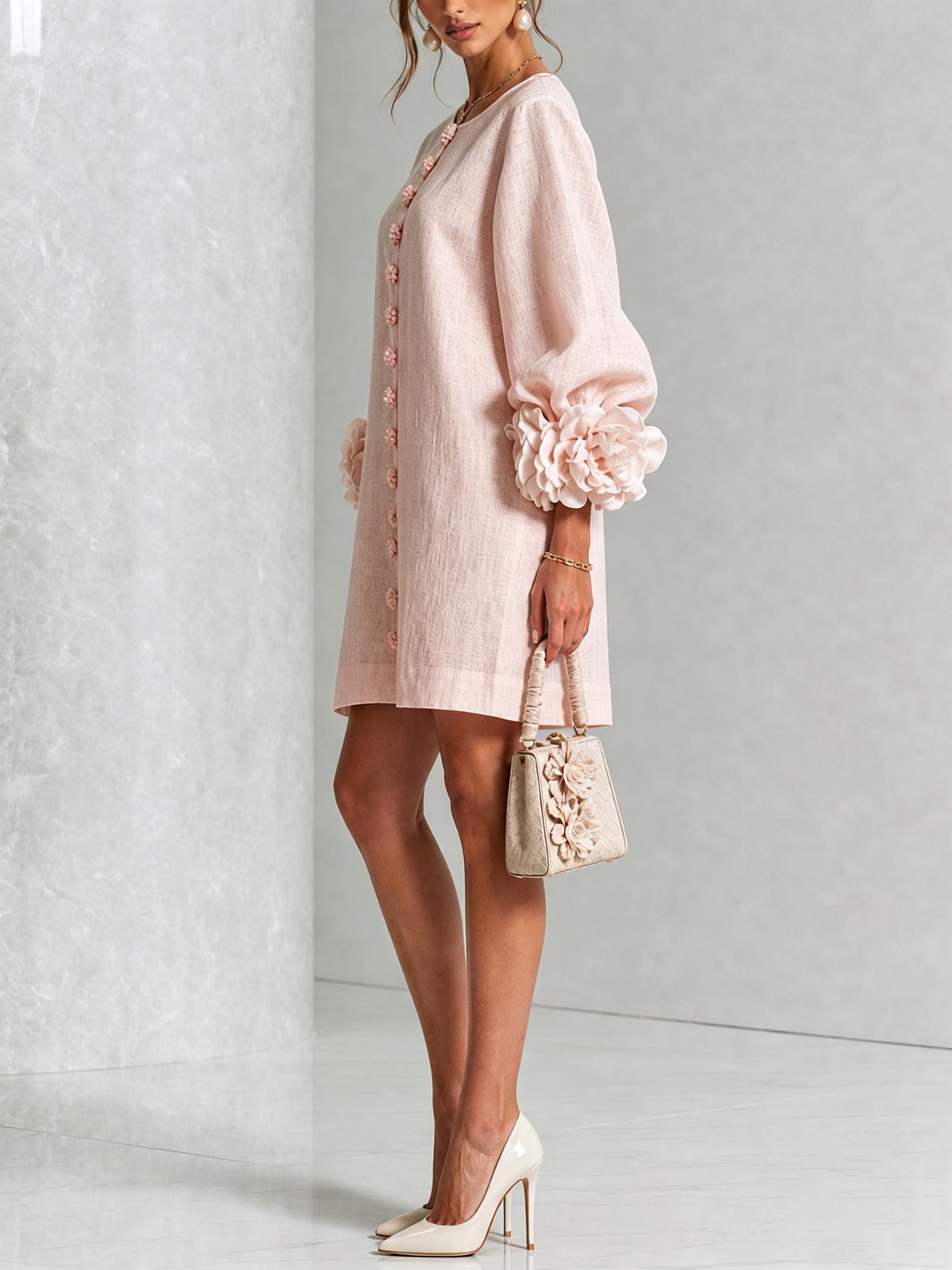 Aspenley — Robe rose à poignets fleuris — vue 2