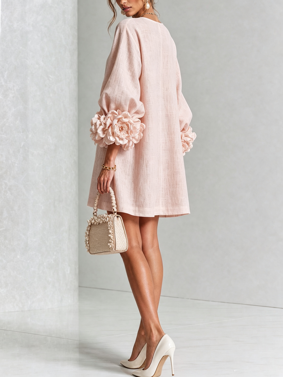 Aspenley — Robe rose à poignets fleuris — vue 3