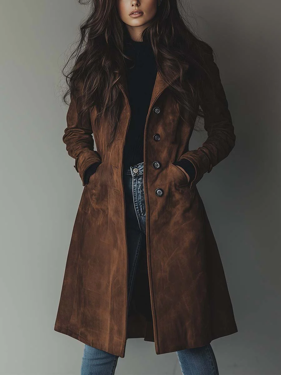 Selena — Manteau boutonné à finition veloutée — Amielle Paris