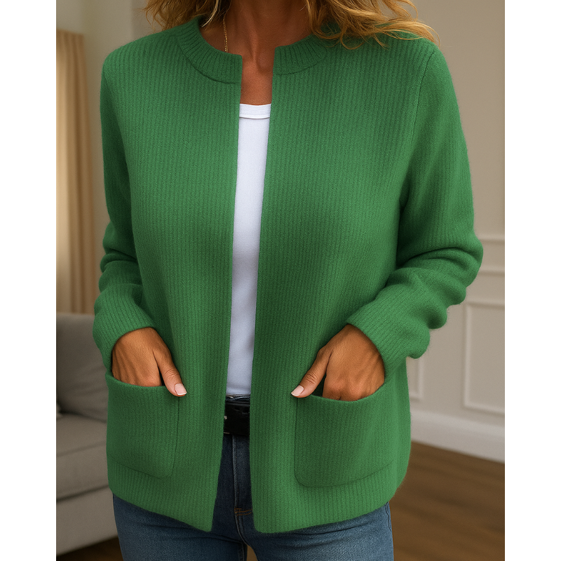 Uma — Cardigan ouvert à col rond et poches — Amielle Paris