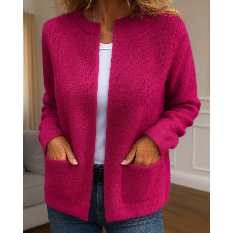 Uma — Cardigan ouvert à col rond et poches — Amielle Paris