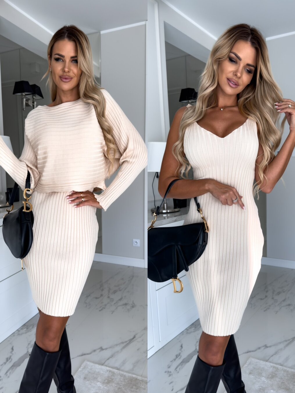 Helena — Ensemble robe et pull court côtelés — Amielle Paris