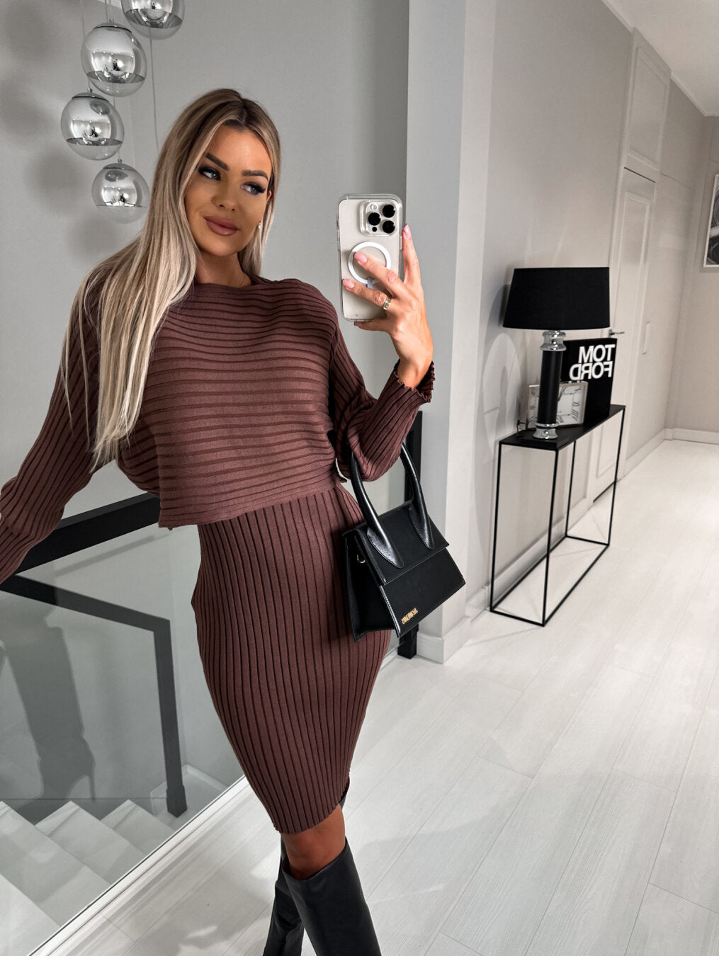 Helena — Ensemble robe et pull court côtelés — Amielle Paris