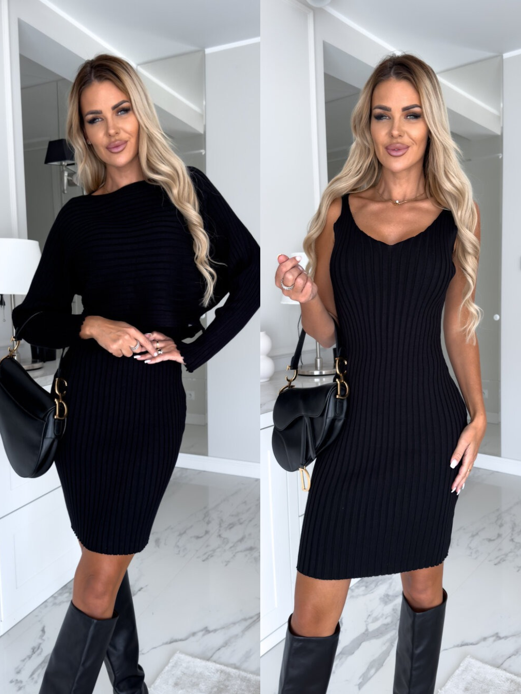 Helena — Ensemble robe et pull court côtelés — Amielle Paris