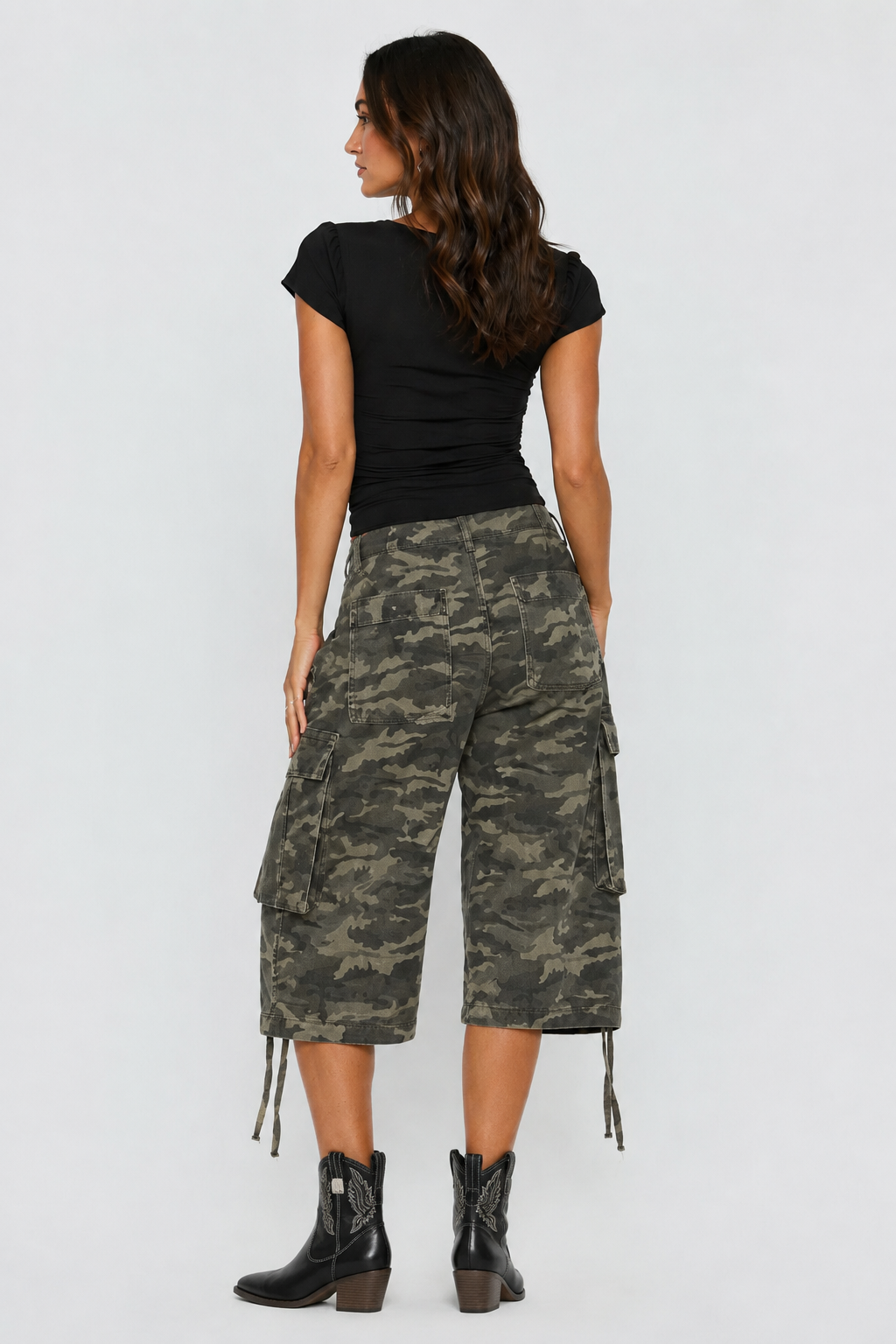 Pantalon cargo court taille haute — Enza — Amielle Paris
