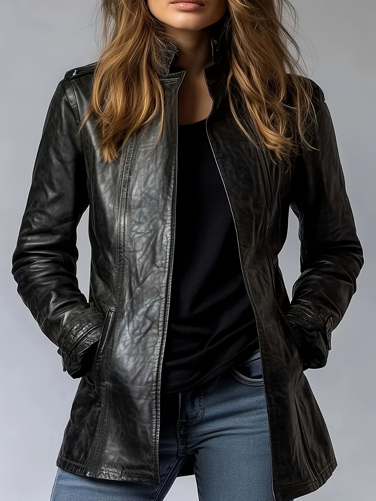 Veste ajustée aspect cuir à col montant — Amielle Paris