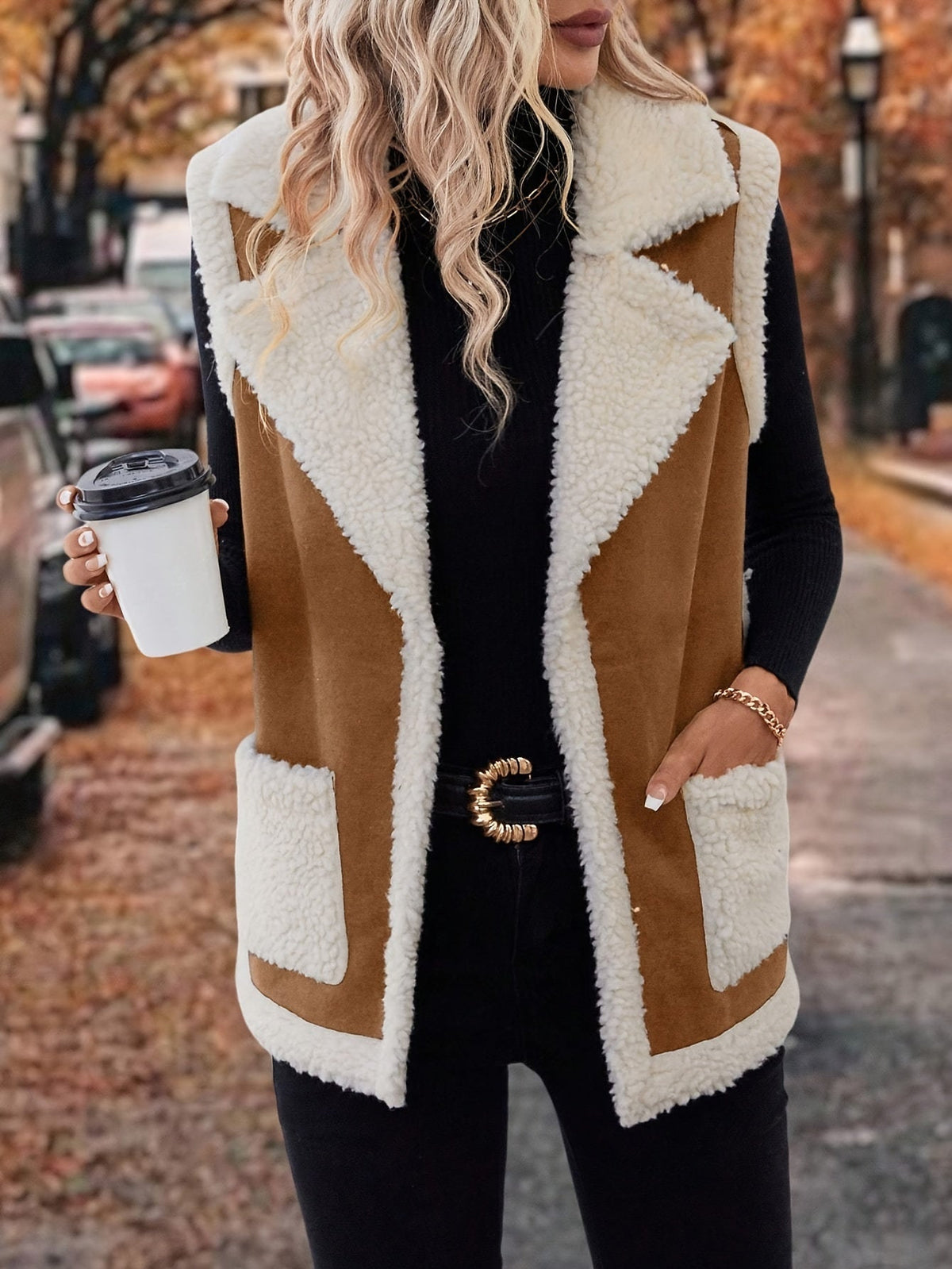 Gilet sans manches à doublure effet peau lainée — Amielle Paris