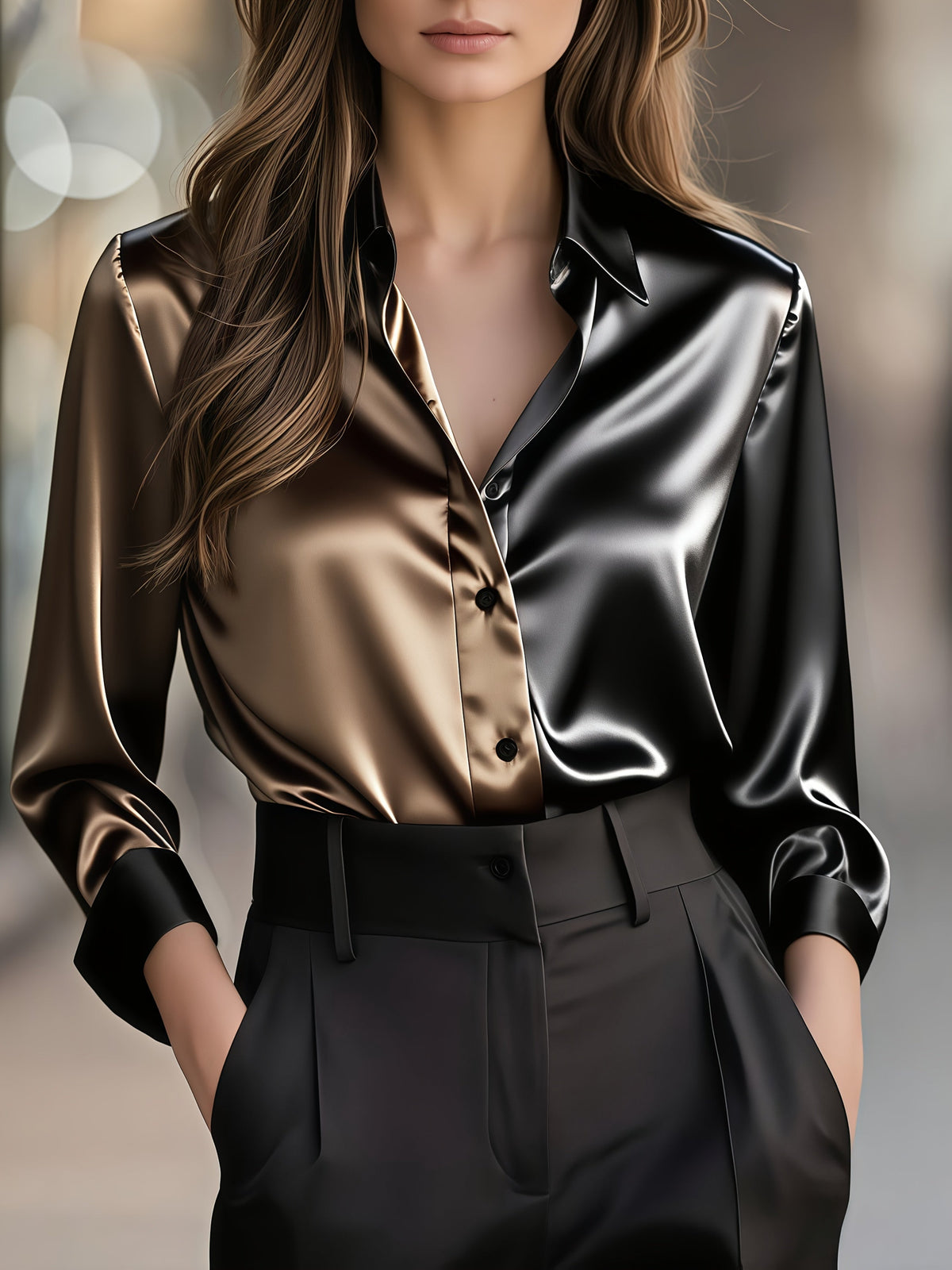 Colette | Blouse bicolore en soie — Amielle Paris