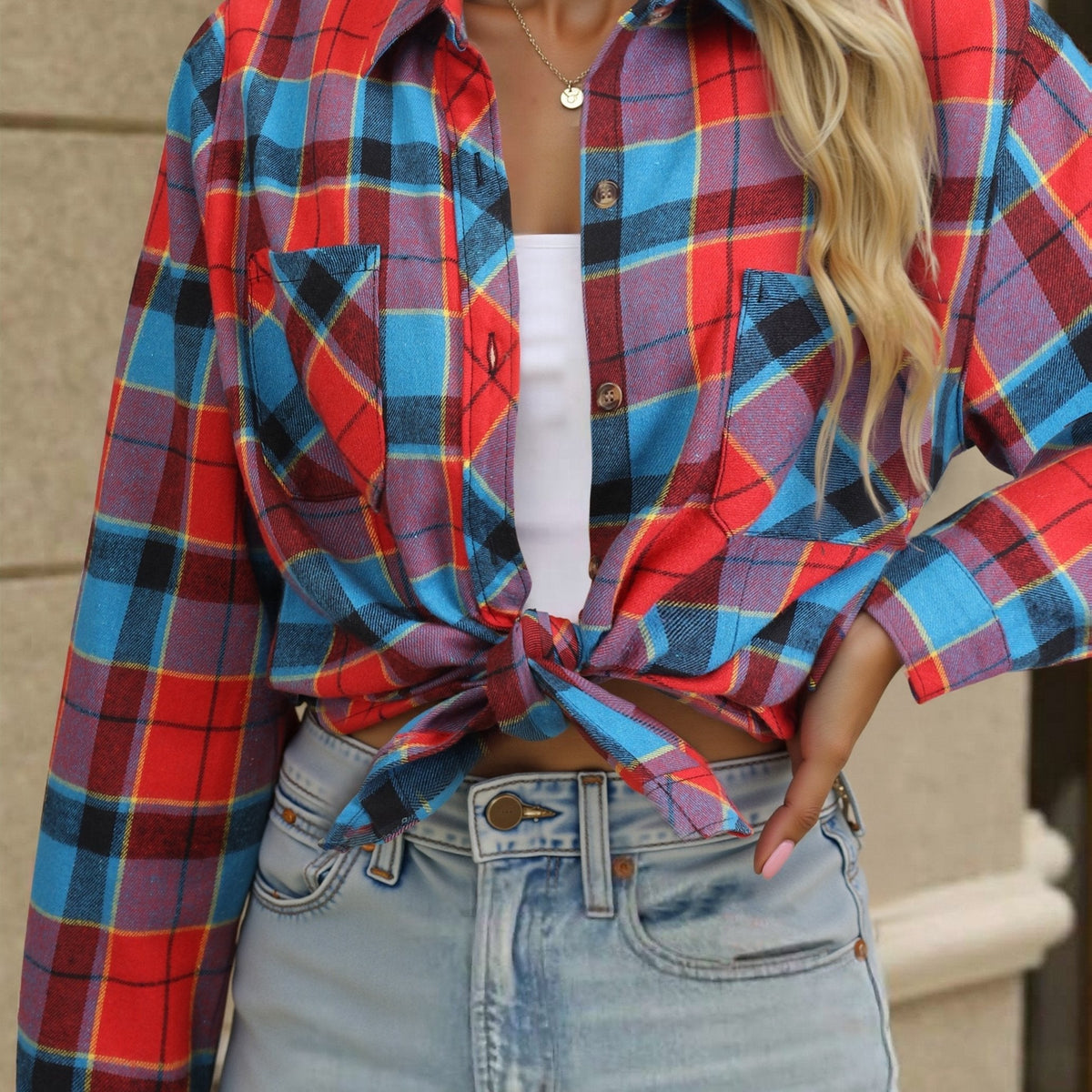 Fiorella | Chemise à carreaux à nouer devant — Amielle Paris