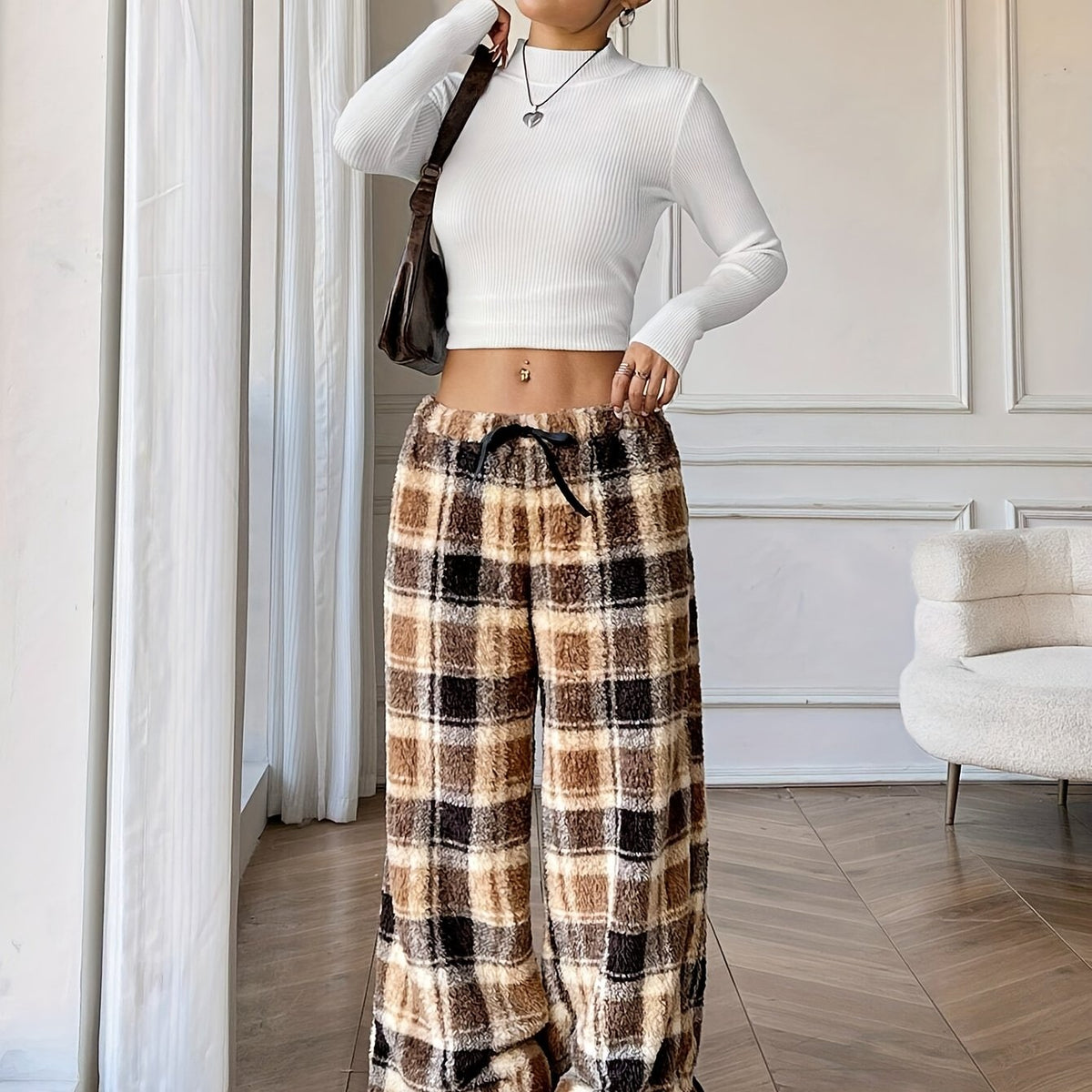 Pantalon d'intérieur en polaire à carreaux — Amielle Paris