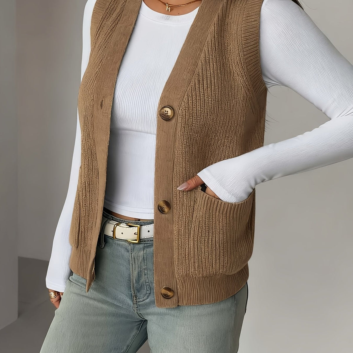 Naomi | Gilet sans manches en maille à col V — Amielle Paris