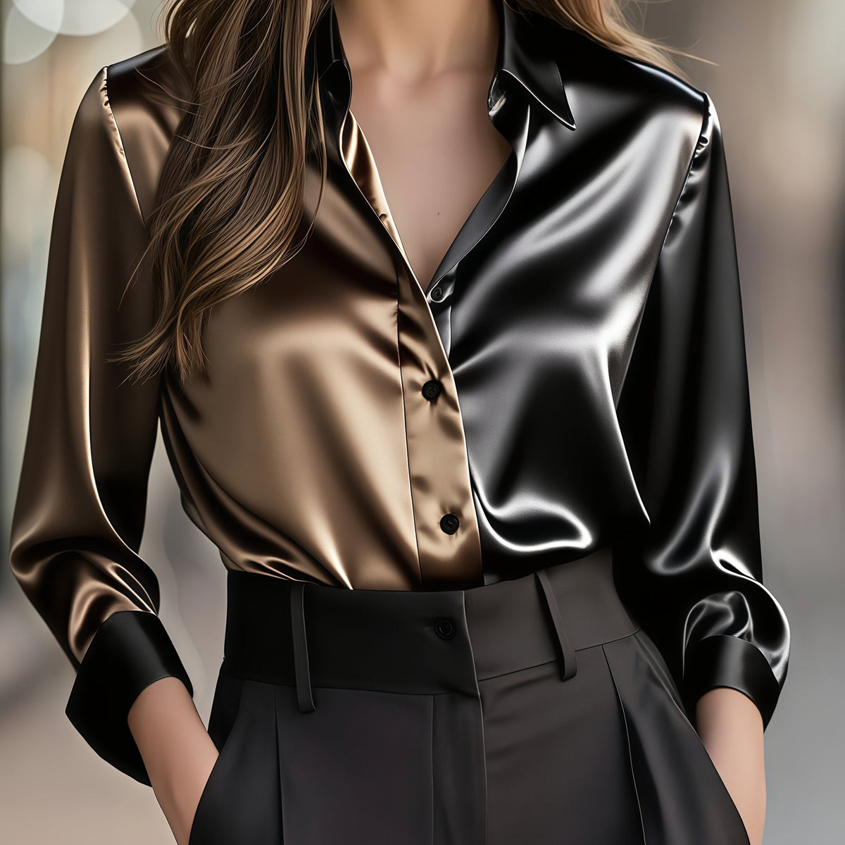 Colette | Blouse bicolore en soie — Amielle Paris