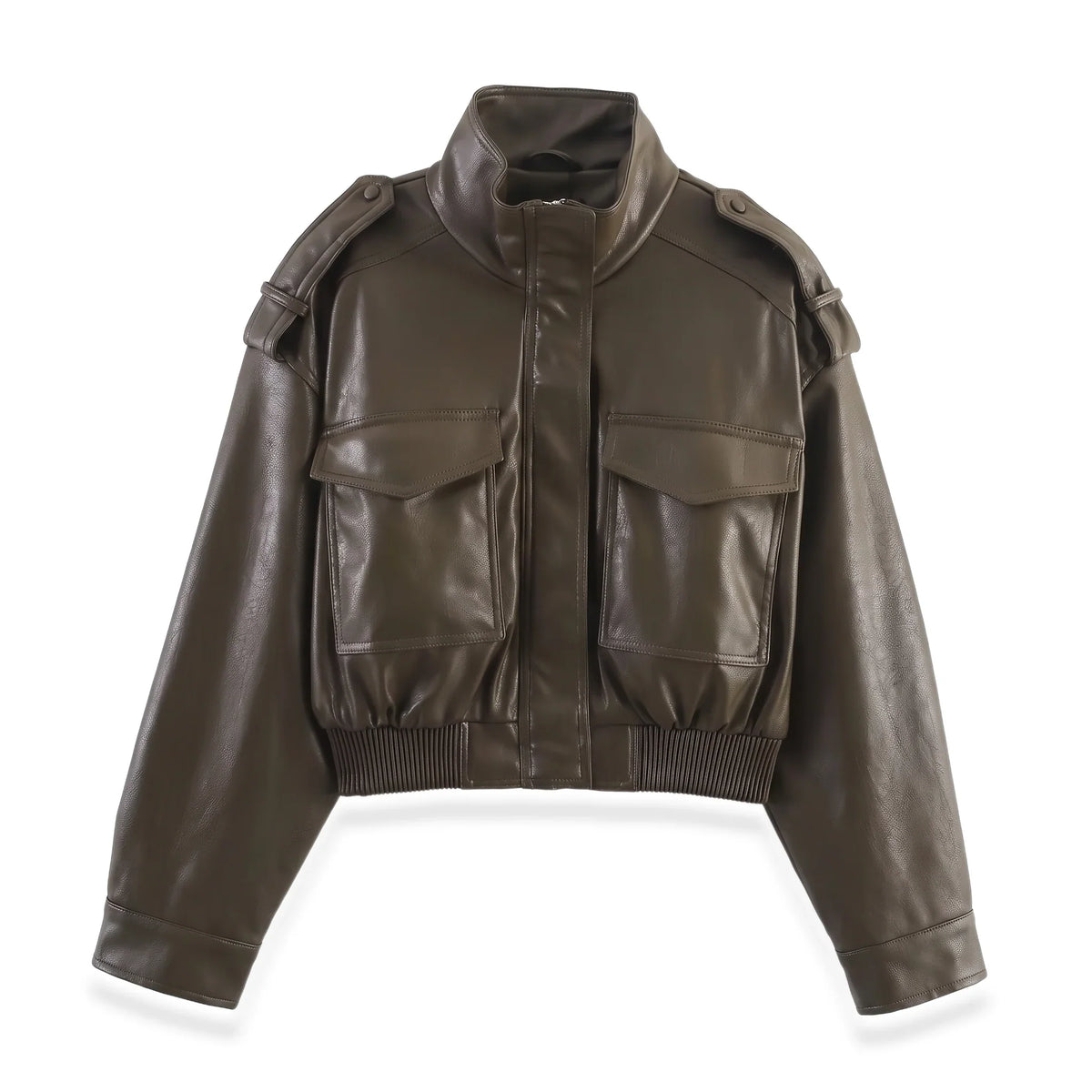 Blouson court en imitation cuir à poignets côtelés — Amielle Paris