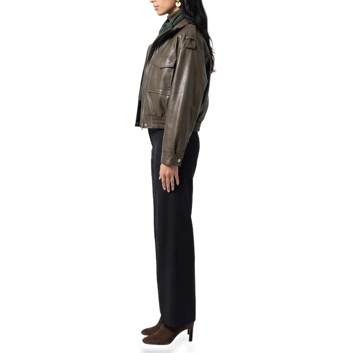 Blouson court en imitation cuir à poignets côtelés — Amielle Paris