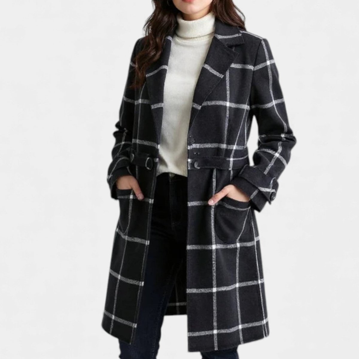 Elena — Manteau à carreaux et col tailleur — Amielle Paris