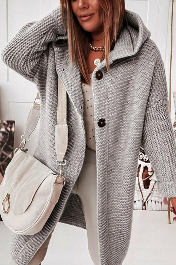 Gilet long boutonné à capuche — Amielle Paris