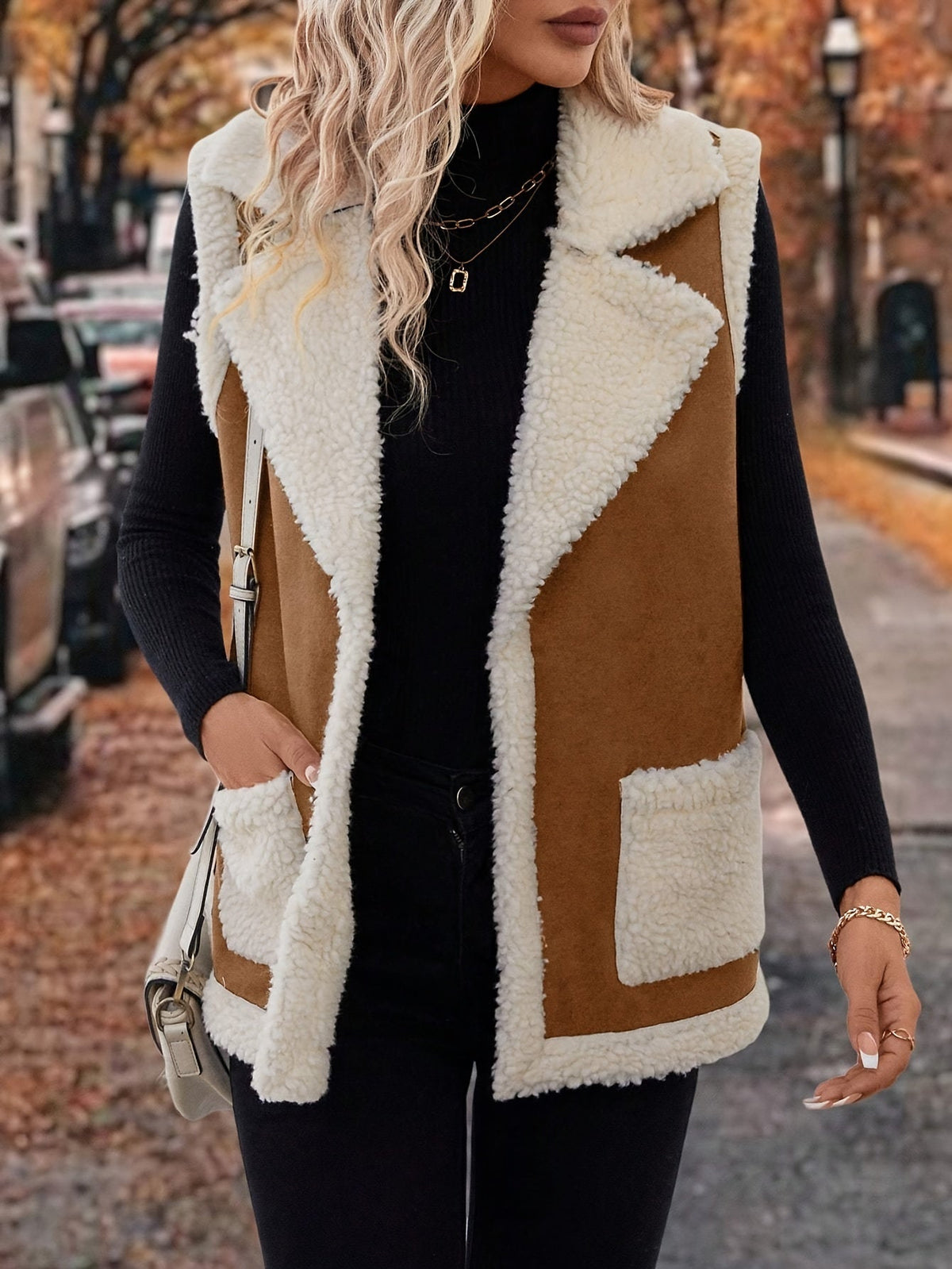 Gilet sans manches à doublure effet peau lainée — Amielle Paris