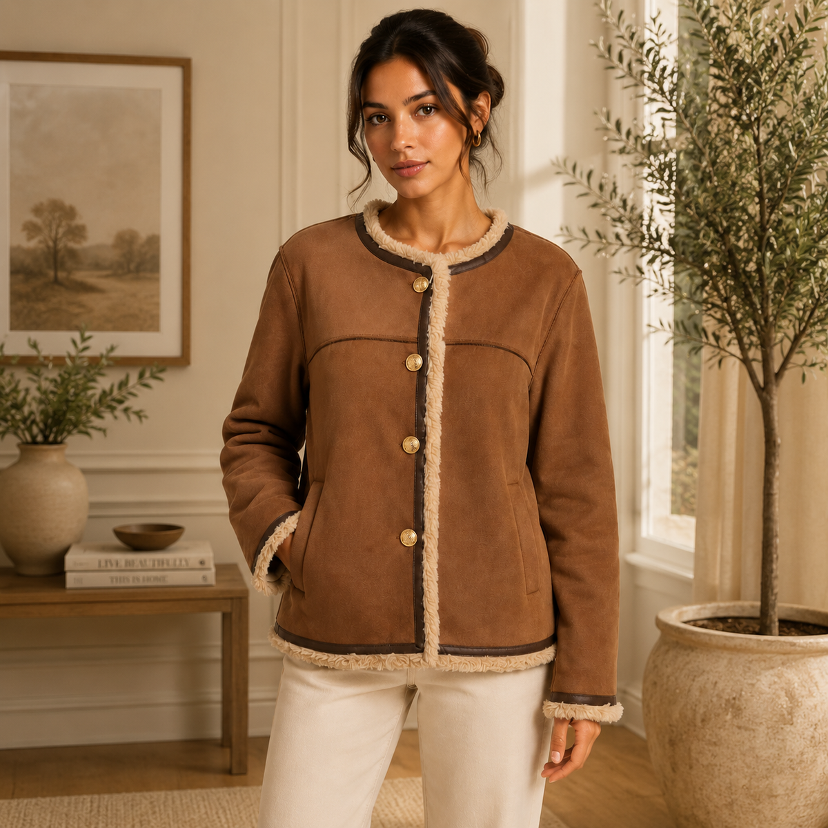 Kendra — Veste ample à finitions sherpa — Amielle Paris
