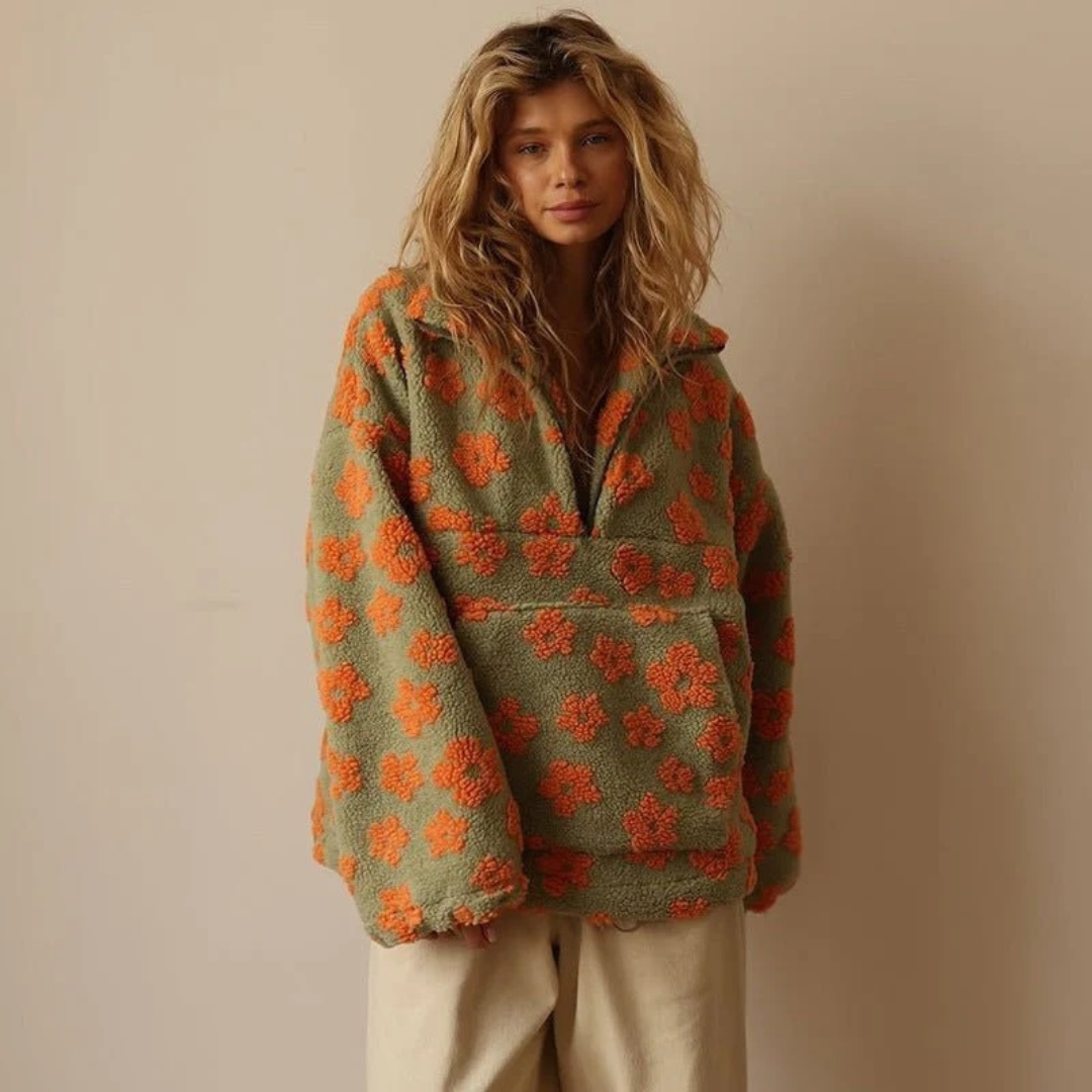 Liana — Veste polaire fleurie à col montant — Amielle Paris