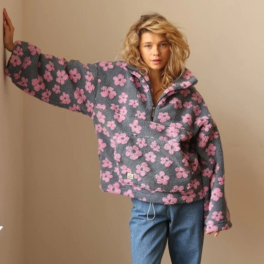 Liana — Veste polaire fleurie à col montant — Amielle Paris