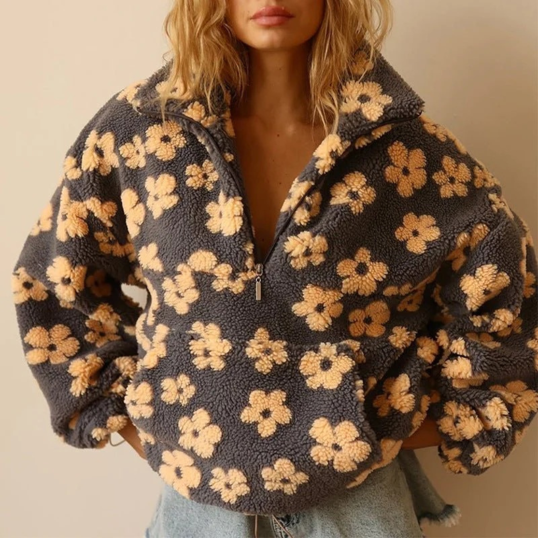 Liana — Veste polaire fleurie à col montant — Amielle Paris