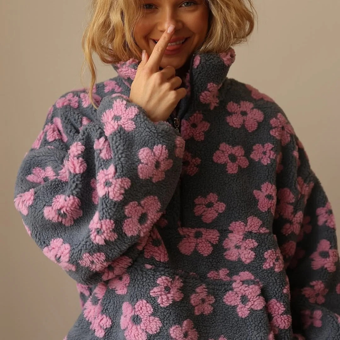 Liana — Veste polaire fleurie à col montant — Amielle Paris