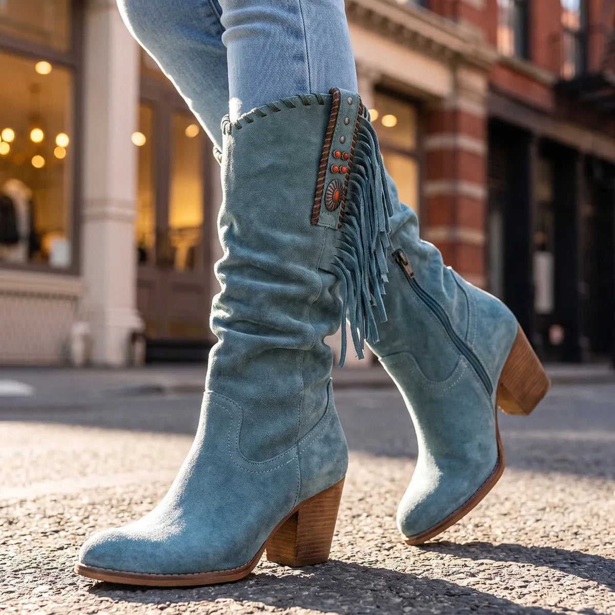 Bottes hautes à franges effet daim