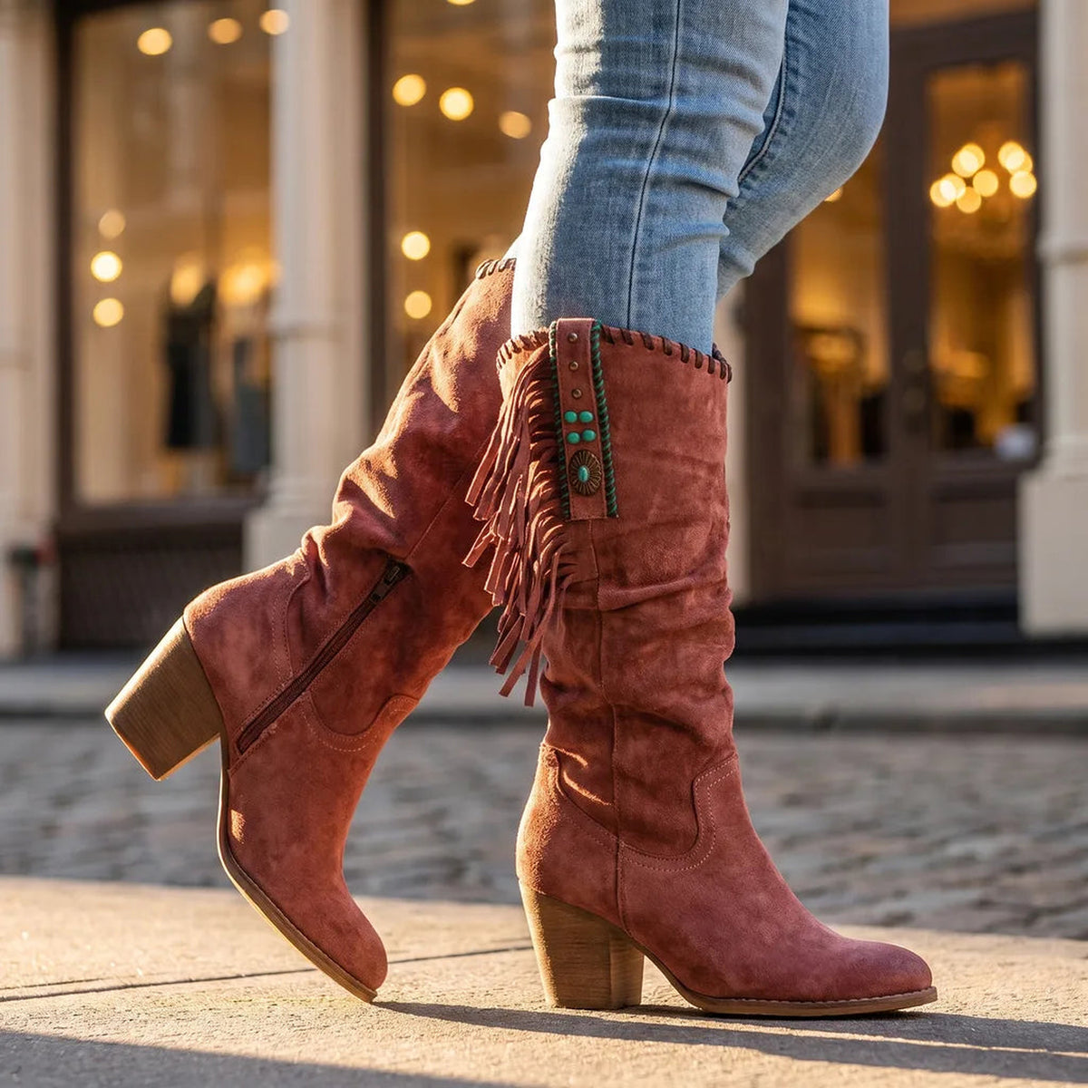 Bottes hautes à franges effet daim