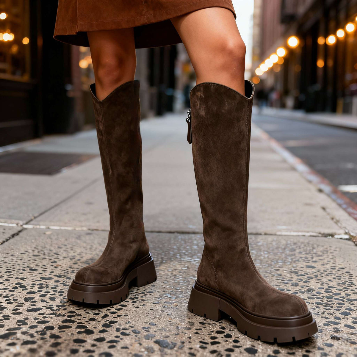 Bottes hautes effet daim à semelle épaisse