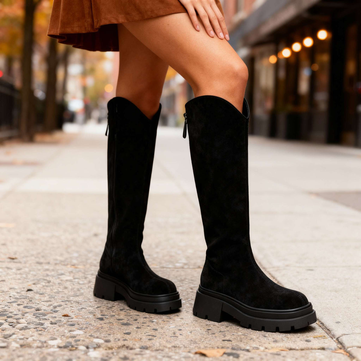 Bottes hautes effet daim à semelle épaisse