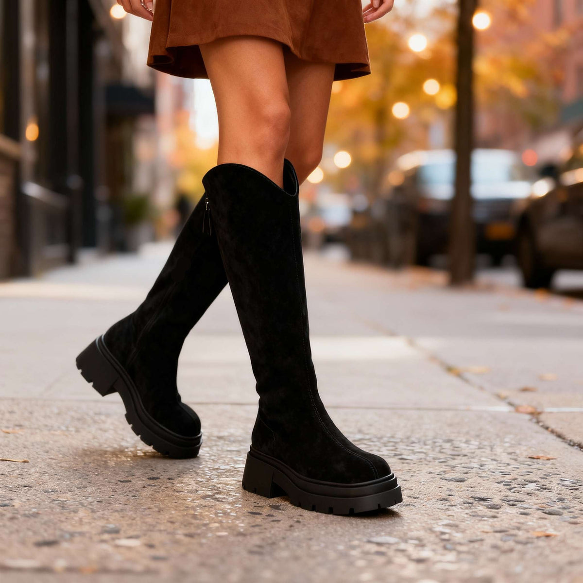 Bottes hautes effet daim à semelle épaisse