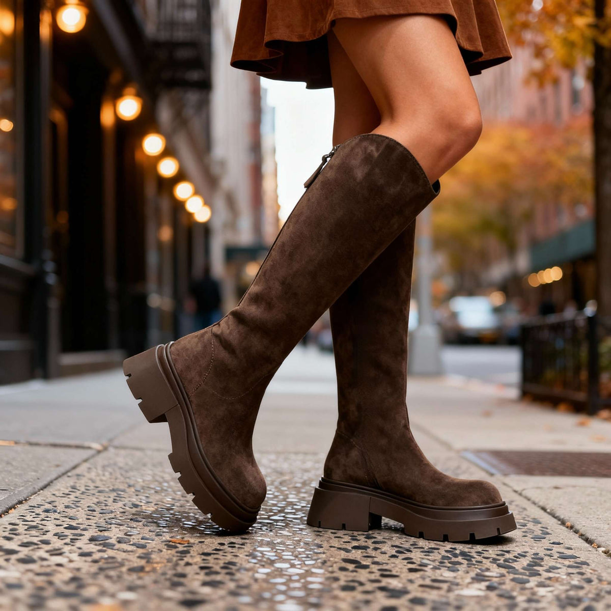 Bottes hautes effet daim à semelle épaisse