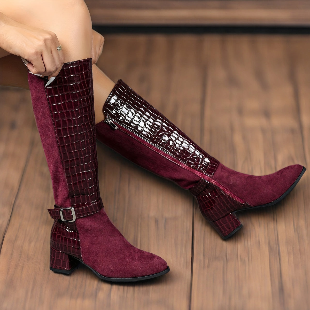 Camille | Bottes hautes effet croco