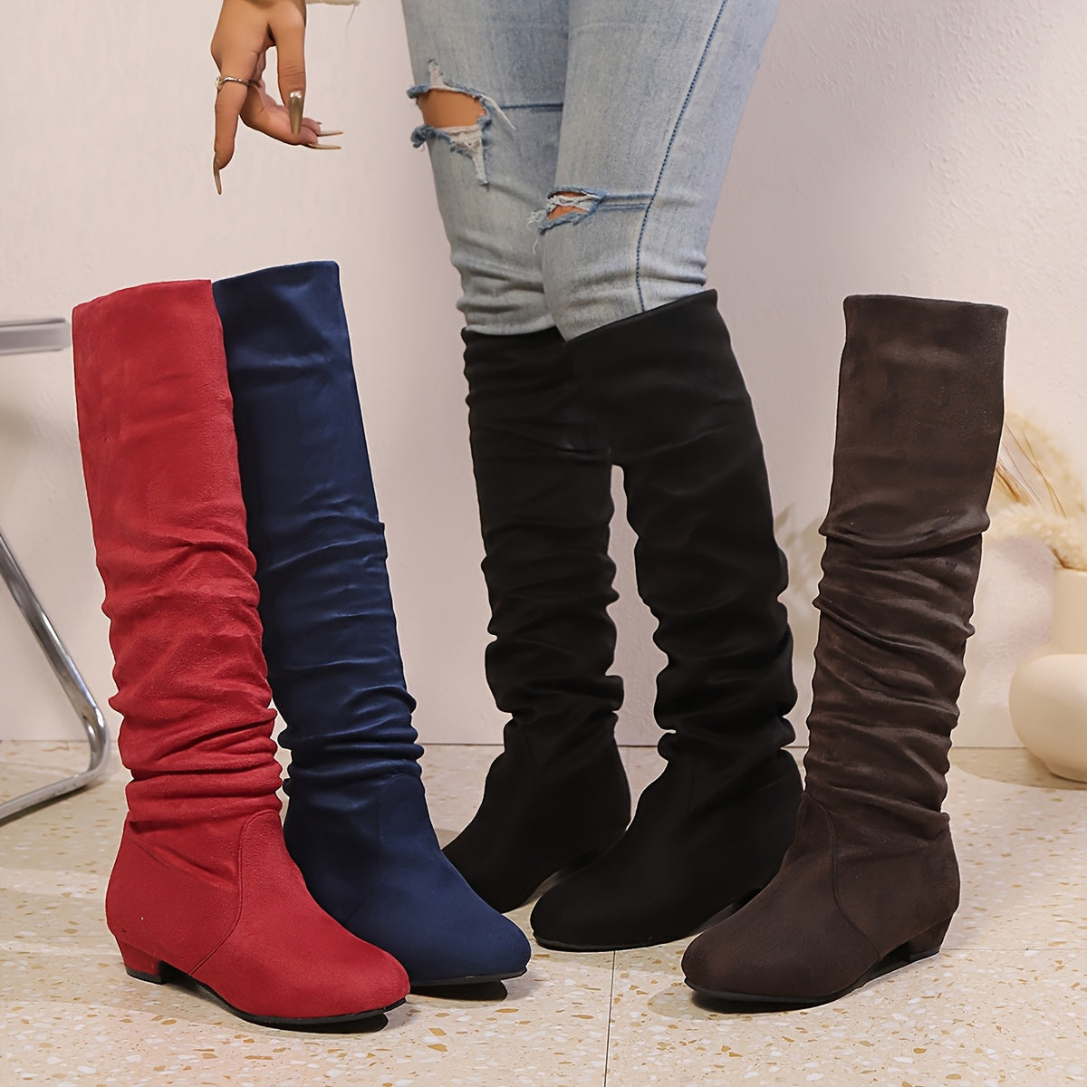 Camille | Bottes plissées à talon bas