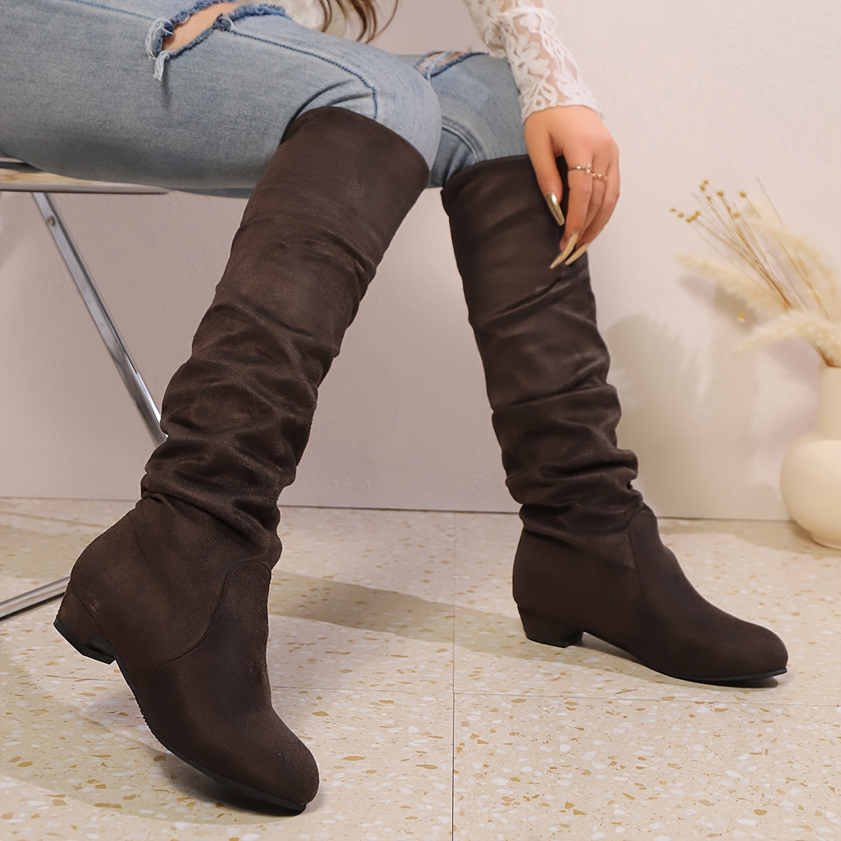 Camille | Bottes plissées à talon bas