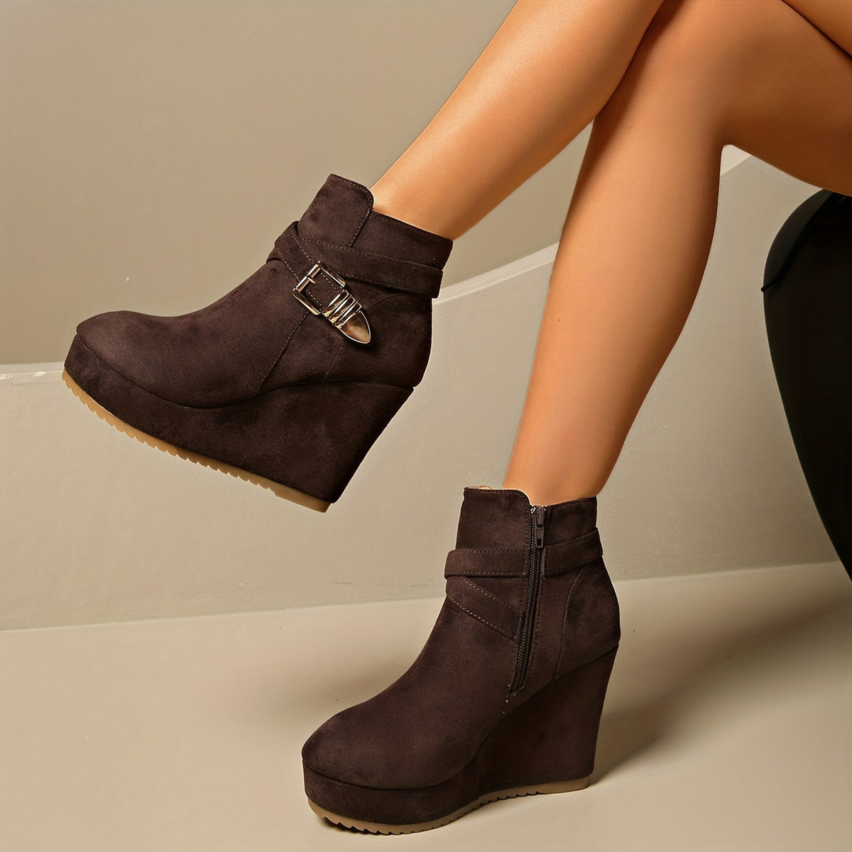Manon | Bottines compensées effet suédé