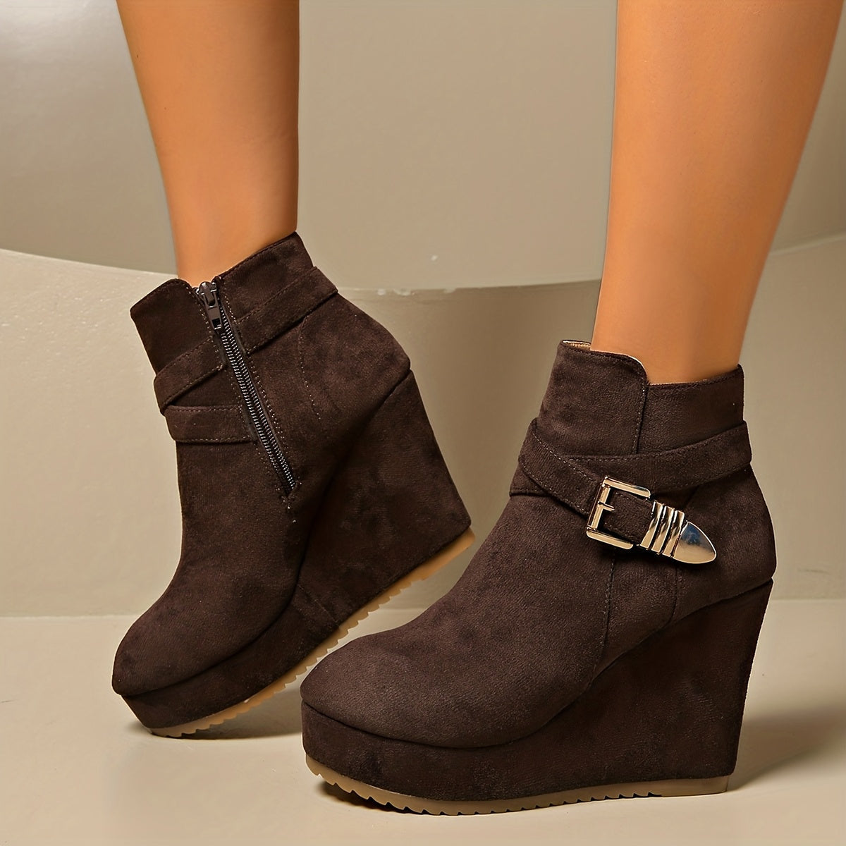 Manon | Bottines compensées effet suédé