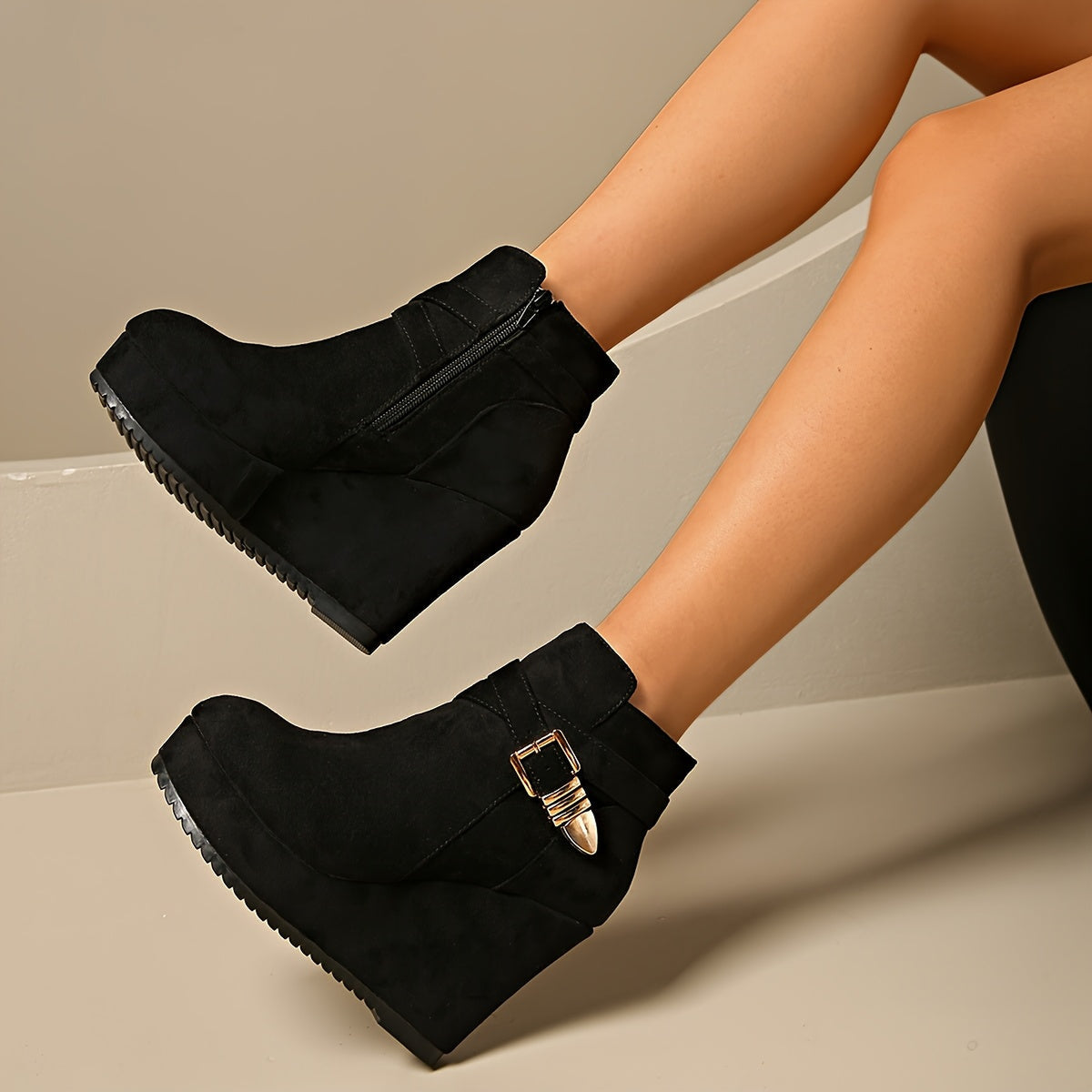Manon | Bottines compensées effet suédé