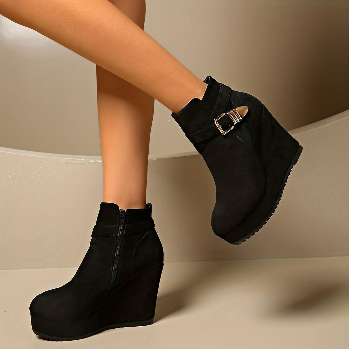 Manon | Bottines compensées effet suédé