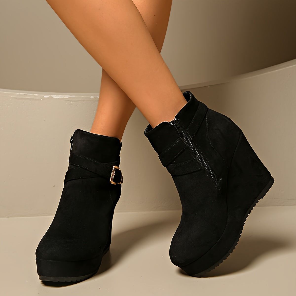 Manon | Bottines compensées effet suédé