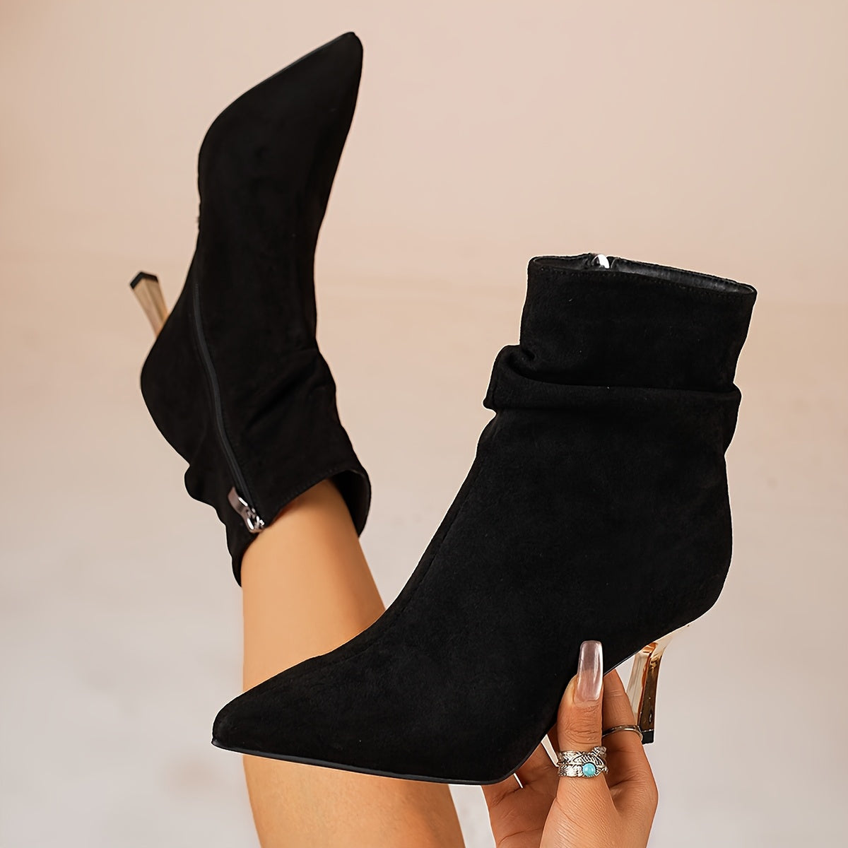 Amélie | Bottines effet suédé à talon doré