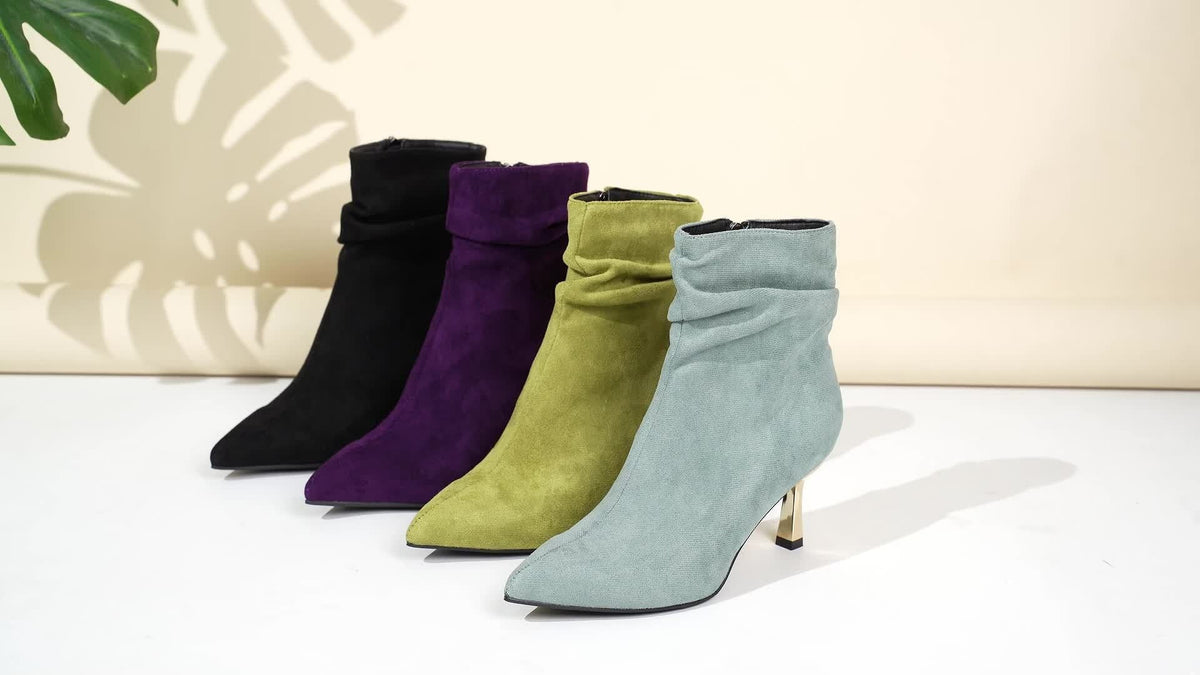 Amélie | Bottines effet suédé à talon doré