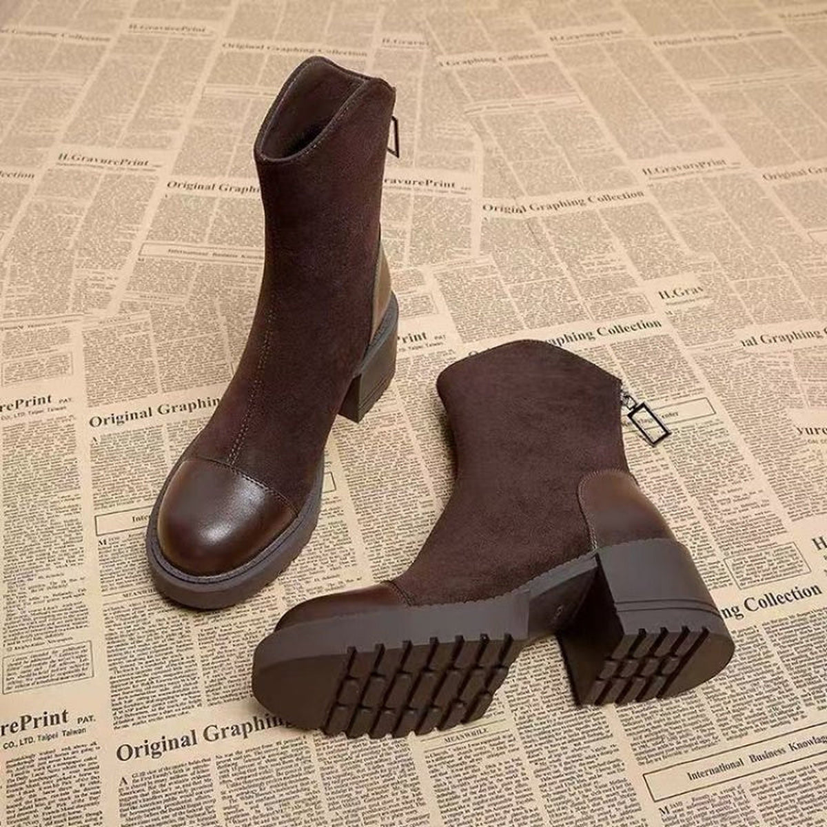 Camille | Bottines effet suédé à talon bloc
