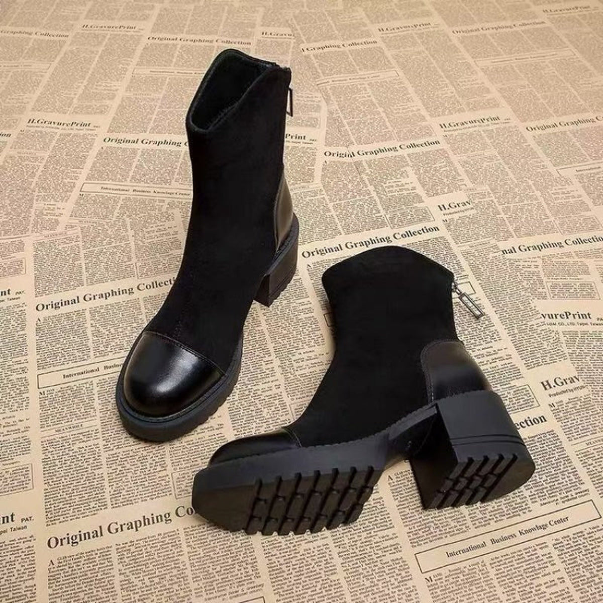 Camille | Bottines effet suédé à talon bloc