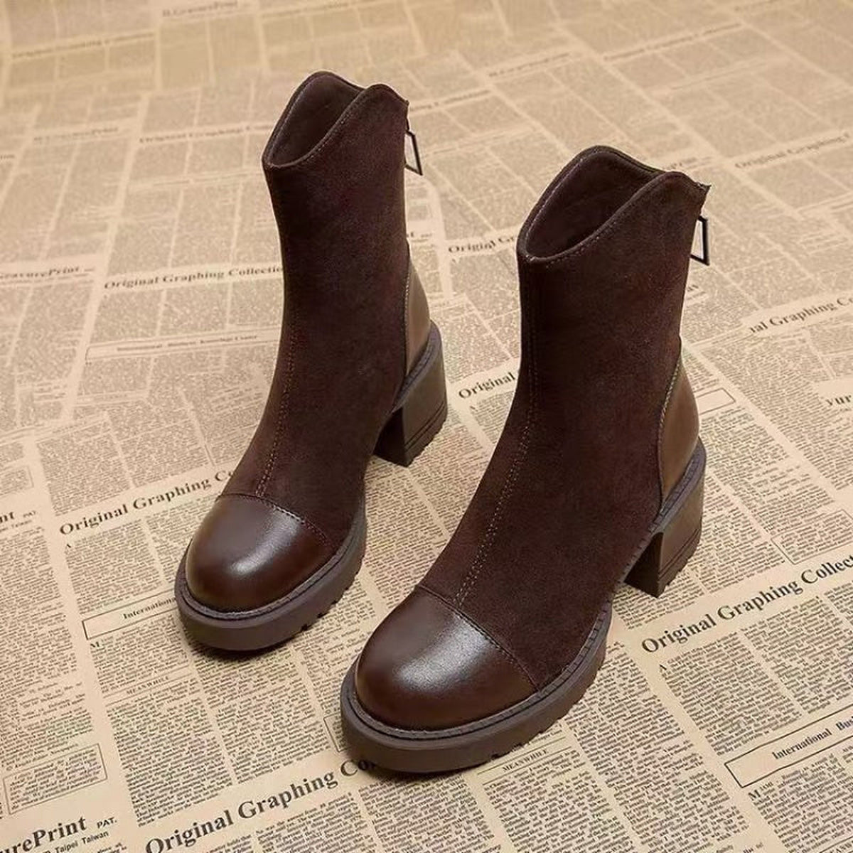 Camille | Bottines effet suédé à talon bloc