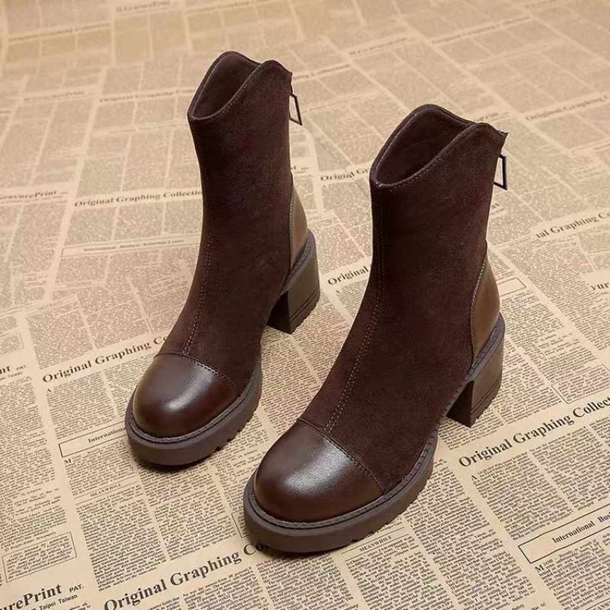 Camille | Bottines effet suédé à talon bloc